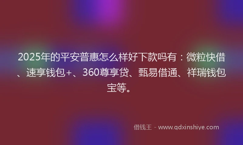 2025年的平安普惠怎么样好下款吗有：微粒快借、速享钱包+、360尊享贷、甄易借通、祥瑞钱包宝等。
