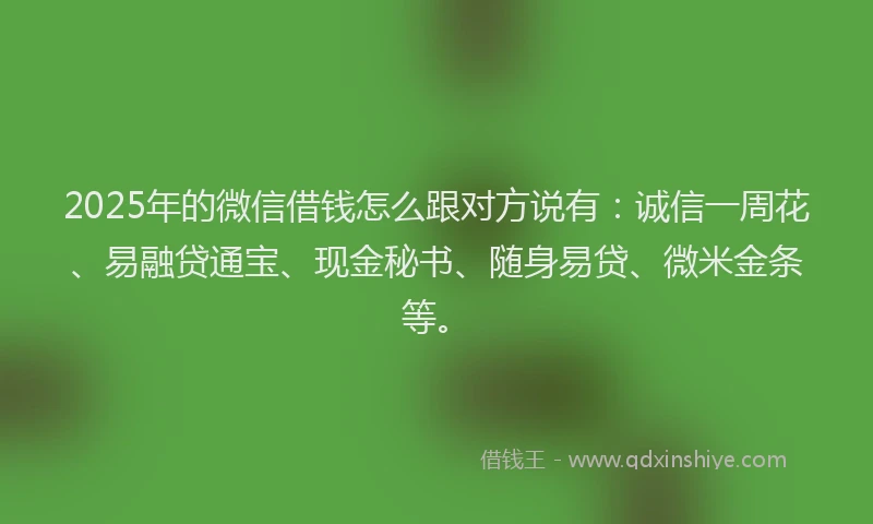2025年的微信借钱怎么跟对方说有：诚信一周花、易融贷通宝、现金秘书、随身易贷、微米金条等。