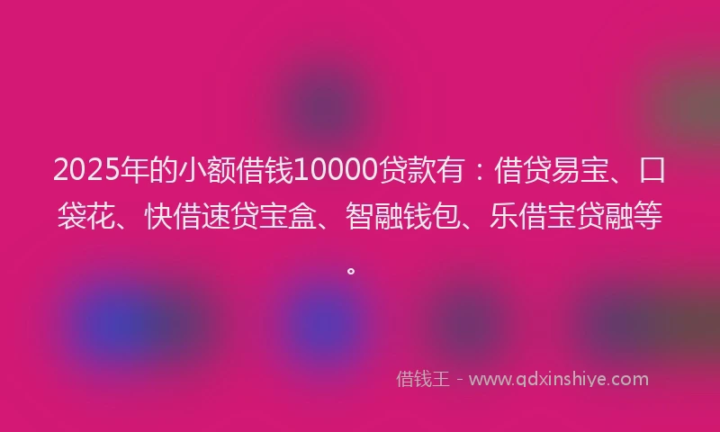 2025年的小额借钱10000贷款有：借贷易宝、口袋花、快借速贷宝盒、智融钱包、乐借宝贷融等。