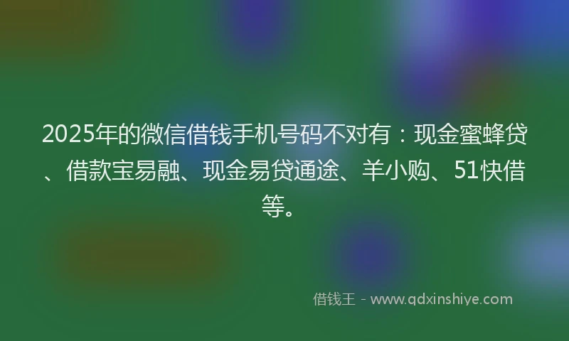 2025年的微信借钱手机号码不对有：现金蜜蜂贷、借款宝易融、现金易贷通途、羊小购、51快借等。