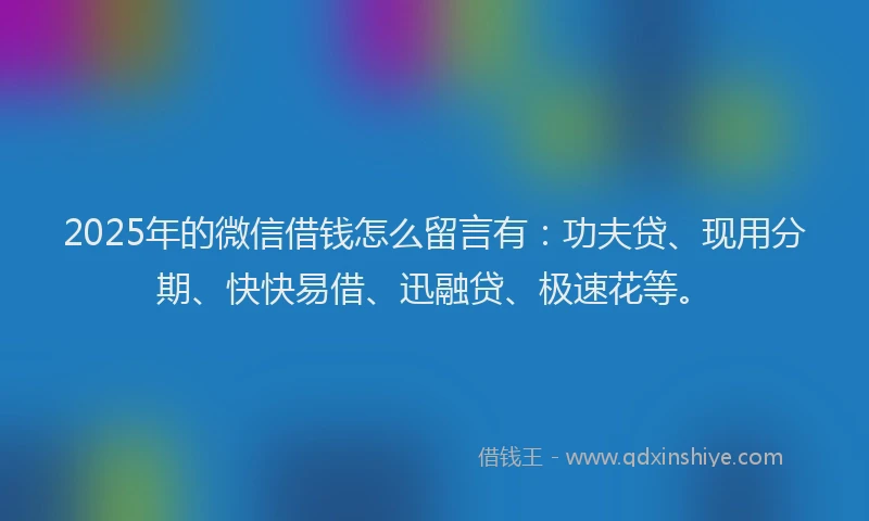 2025年的微信借钱怎么留言有：功夫贷、现用分期、快快易借、迅融贷、极速花等。