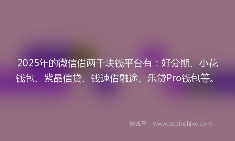 2025年的微信借两千块钱平台有：好分期、小花钱包、紫晶信贷、钱速借融途、乐贷Pro钱包等。