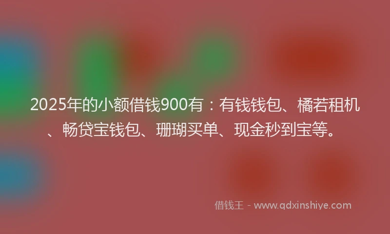 2025年的小额借钱900有：有钱钱包、橘若租机、畅贷宝钱包、珊瑚买单、现金秒到宝等。