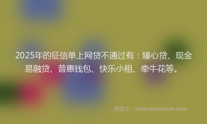 2025年的征信单上网贷不通过有：臻心贷、现金易融贷、普惠钱包、快乐小租、牵牛花等。