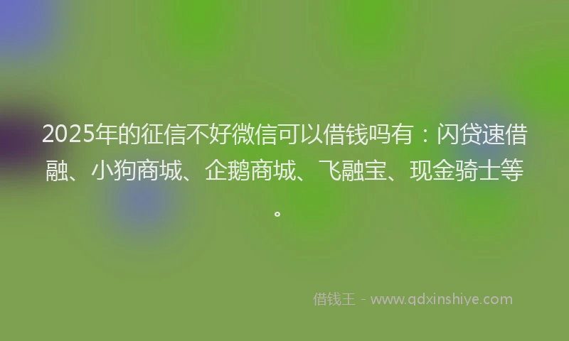 2025年的征信不好微信可以借钱吗有：闪贷速借融、小狗商城、企鹅商城、飞融宝、现金骑士等。
