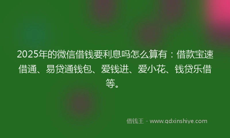 2025年的微信借钱要利息吗怎么算有：借款宝速借通、易贷通钱包、爱钱进、爱小花、钱贷乐借等。
