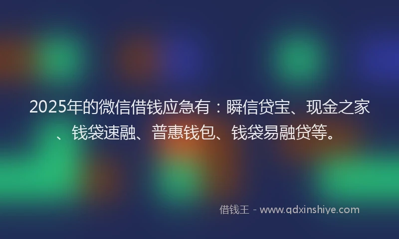 2025年的微信借钱应急有：瞬信贷宝、现金之家、钱袋速融、普惠钱包、钱袋易融贷等。