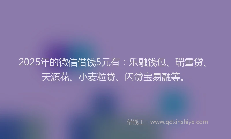 2025年的微信借钱5元有：乐融钱包、瑞雪贷、天源花、小麦粒贷、闪贷宝易融等。