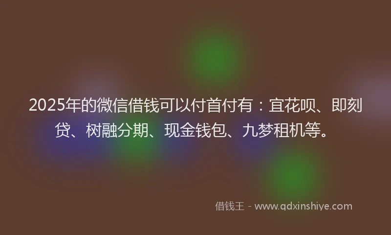2025年的微信借钱可以付首付有：宜花呗、即刻贷、树融分期、现金钱包、九梦租机等。
