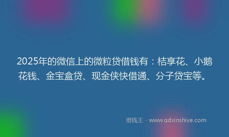 2025年的微信上的微粒贷借钱有：桔享花、小鹅花钱、金宝盒贷、现金侠快借通、分子贷宝等。