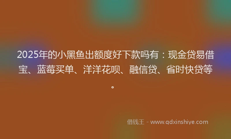 2025年的小黑鱼出额度好下款吗有：现金贷易借宝、蓝莓买单、洋洋花呗、融信贷、省时快贷等。