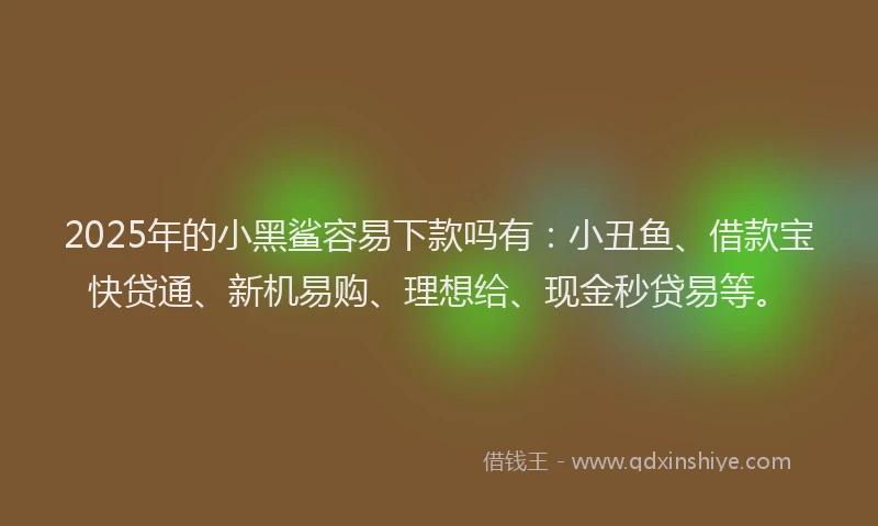 2025年的小黑鲨容易下款吗有：小丑鱼、借款宝快贷通、新机易购、理想给、现金秒贷易等。