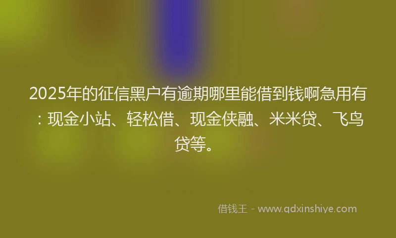 2025年的征信黑户有逾期哪里能借到钱啊急用有：现金小站、轻松借、现金侠融、米米贷、飞鸟贷等。