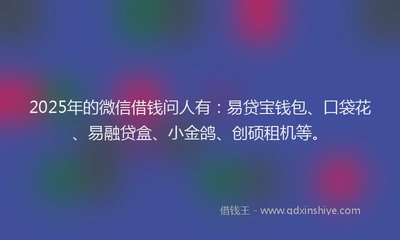 2025年的微信借钱问人有：易贷宝钱包、口袋花、易融贷盒、小金鸽、创硕租机等。