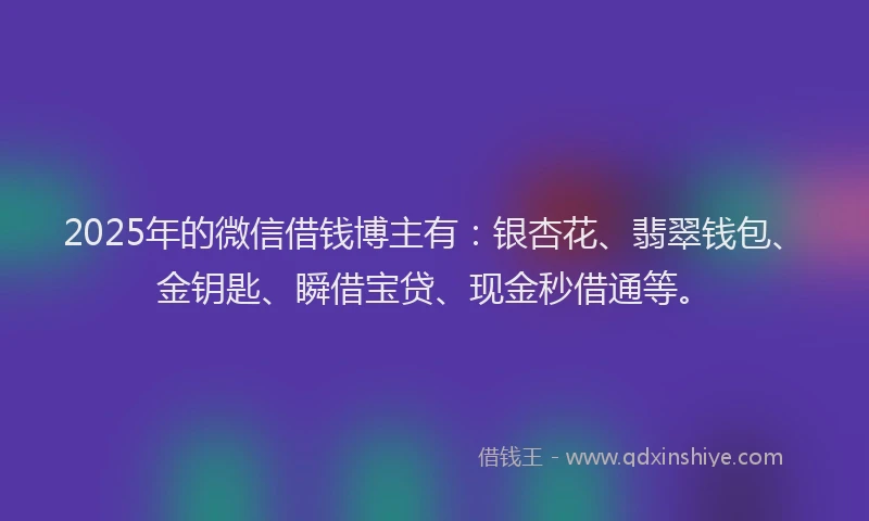 2025年的微信借钱博主有：银杏花、翡翠钱包、金钥匙、瞬借宝贷、现金秒借通等。