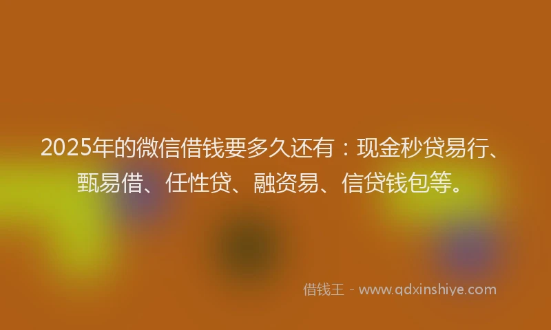 2025年的微信借钱要多久还有：现金秒贷易行、甄易借、任性贷、融资易、信贷钱包等。