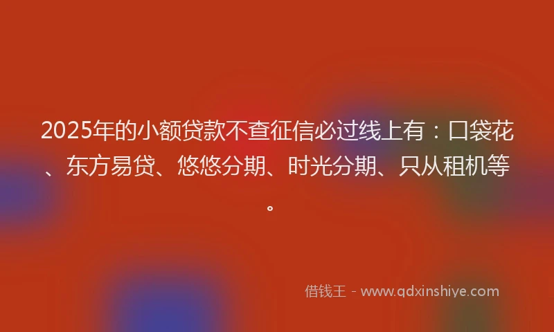 2025年的小额贷款不查征信必过线上有：口袋花、东方易贷、悠悠分期、时光分期、只从租机等。