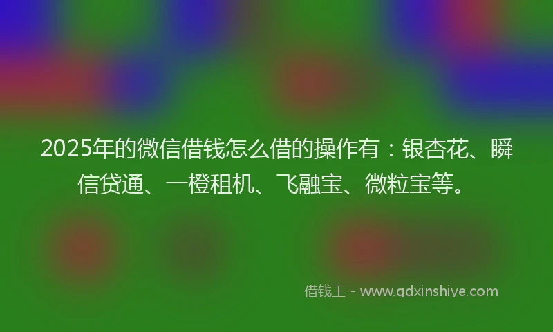 2025年的微信借钱怎么借的操作有：银杏花、瞬信贷通、一橙租机、飞融宝、微粒宝等。