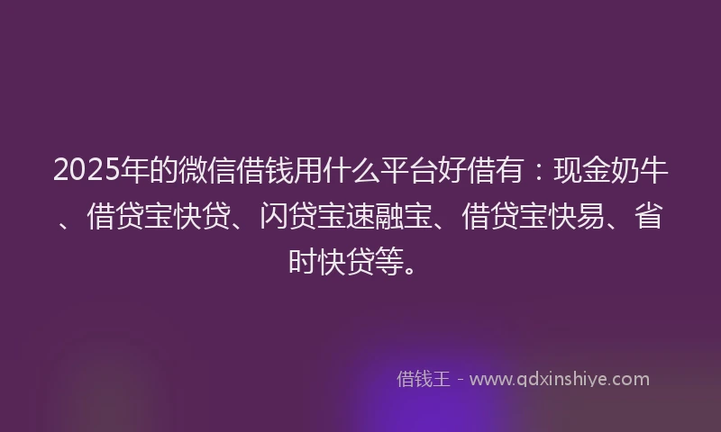 2025年的微信借钱用什么平台好借有：现金奶牛、借贷宝快贷、闪贷宝速融宝、借贷宝快易、省时快贷等。