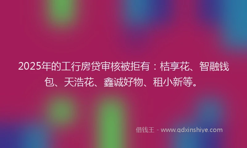 2025年的工行房贷审核被拒有：桔享花、智融钱包、天浩花、鑫诚好物、租小新等。