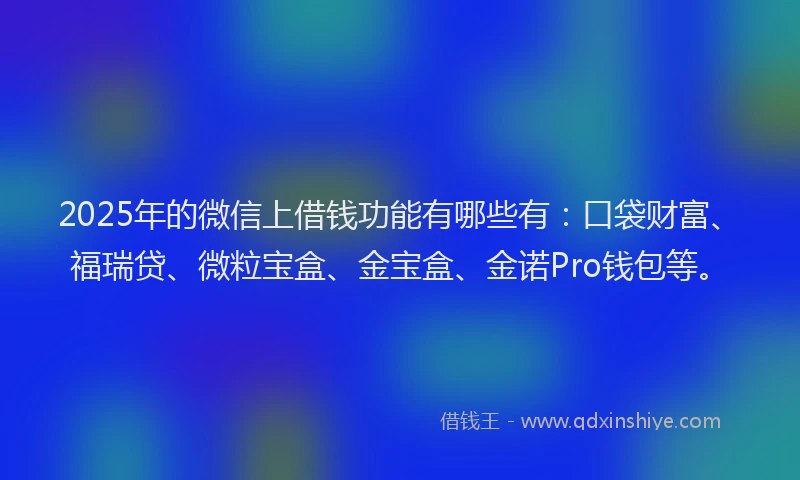 2025年的微信上借钱功能有哪些有：口袋财富、福瑞贷、微粒宝盒、金宝盒、金诺Pro钱包等。