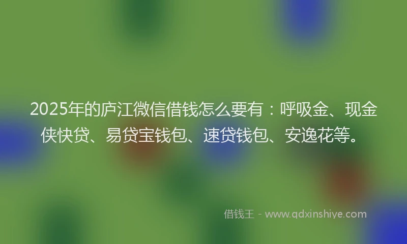 2025年的庐江微信借钱怎么要有：呼吸金、现金侠快贷、易贷宝钱包、速贷钱包、安逸花等。