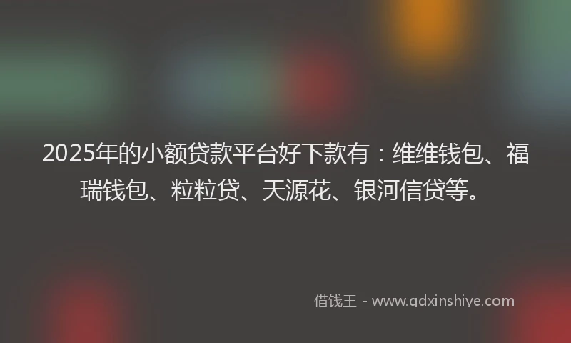 2025年的小额贷款平台好下款有：维维钱包、福瑞钱包、粒粒贷、天源花、银河信贷等。
