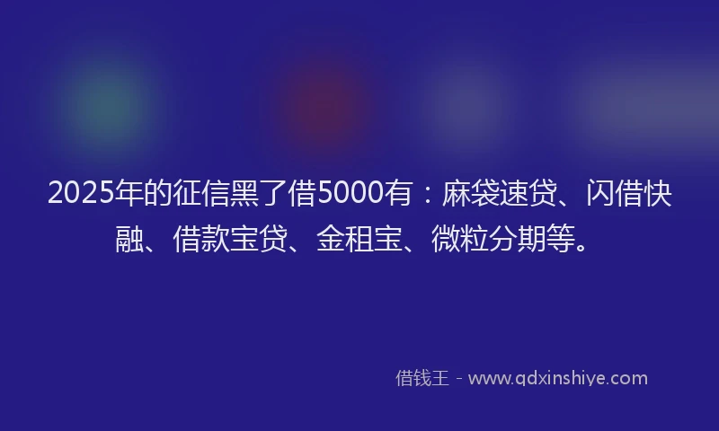 2025年的征信黑了借5000有：麻袋速贷、闪借快融、借款宝贷、金租宝、微粒分期等。