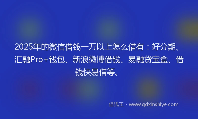 2025年的微信借钱一万以上怎么借有：好分期、汇融Pro+钱包、新浪微博借钱、易融贷宝盒、借钱快易借等。