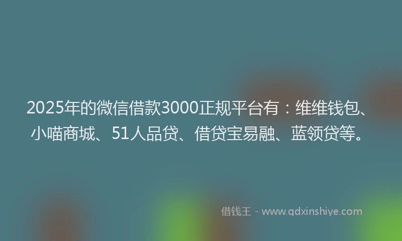 2025年的微信借款3000正规平台有：维维钱包、小喵商城、51人品贷、借贷宝易融、蓝领贷等。