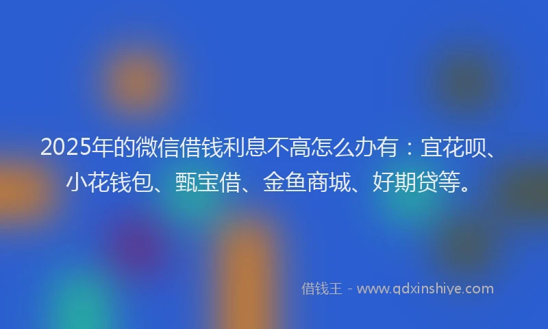 2025年的微信借钱利息不高怎么办有：宜花呗、小花钱包、甄宝借、金鱼商城、好期贷等。