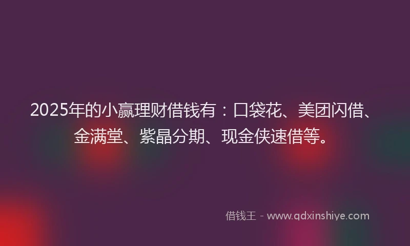 2025年的小赢理财借钱有：口袋花、美团闪借、金满堂、紫晶分期、现金侠速借等。
