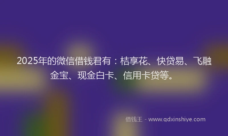 2025年的微信借钱君有：桔享花、快贷易、飞融金宝、现金白卡、信用卡贷等。