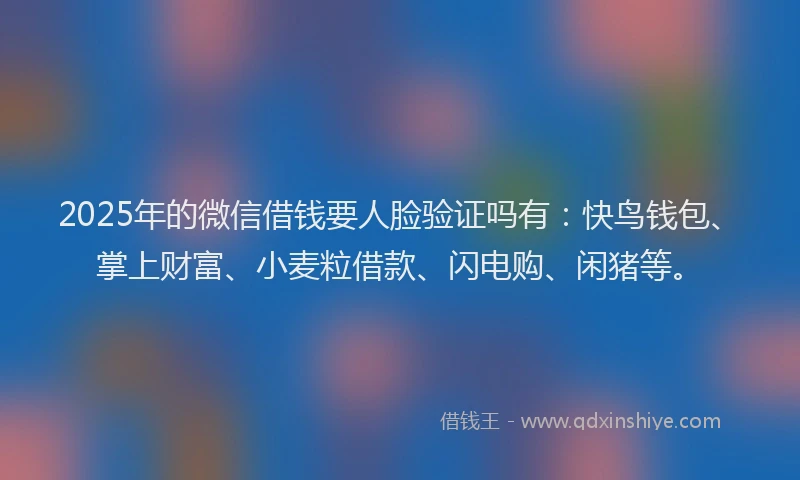 2025年的微信借钱要人脸验证吗有：快鸟钱包、掌上财富、小麦粒借款、闪电购、闲猪等。