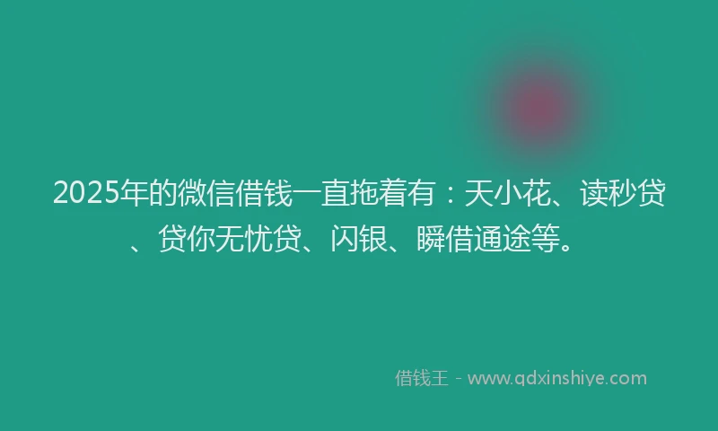 2025年的微信借钱一直拖着有：天小花、读秒贷、贷你无忧贷、闪银、瞬借通途等。
