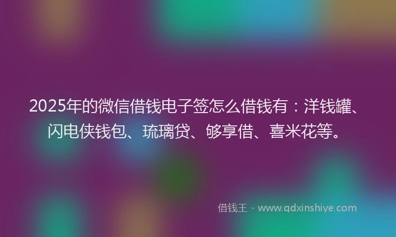 2025年的微信借钱电子签怎么借钱有：洋钱罐、闪电侠钱包、琉璃贷、够享借、喜米花等。