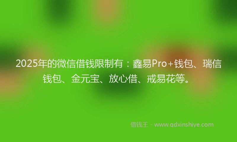 2025年的微信借钱限制有：鑫易Pro+钱包、瑞信钱包、金元宝、放心借、戒易花等。