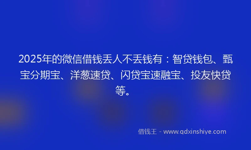 2025年的微信借钱丢人不丢钱有：智贷钱包、甄宝分期宝、洋葱速贷、闪贷宝速融宝、投友快贷等。