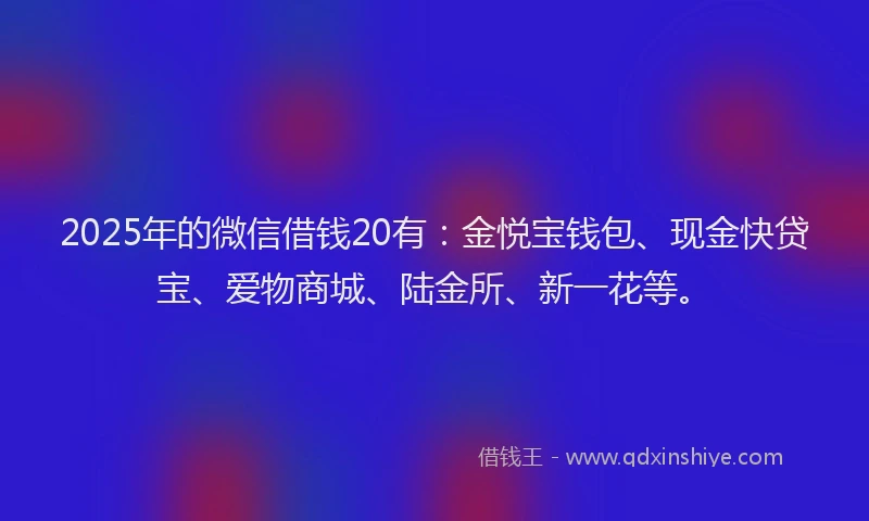 2025年的微信借钱20有：金悦宝钱包、现金快贷宝、爱物商城、陆金所、新一花等。