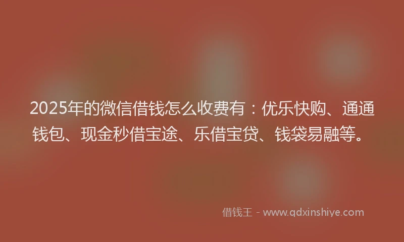 2025年的微信借钱怎么收费有：优乐快购、通通钱包、现金秒借宝途、乐借宝贷、钱袋易融等。