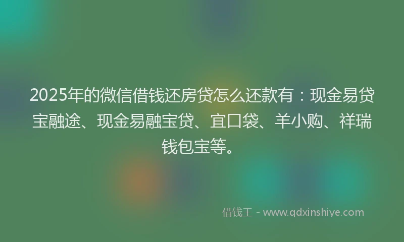 2025年的微信借钱还房贷怎么还款有：现金易贷宝融途、现金易融宝贷、宜口袋、羊小购、祥瑞钱包宝等。