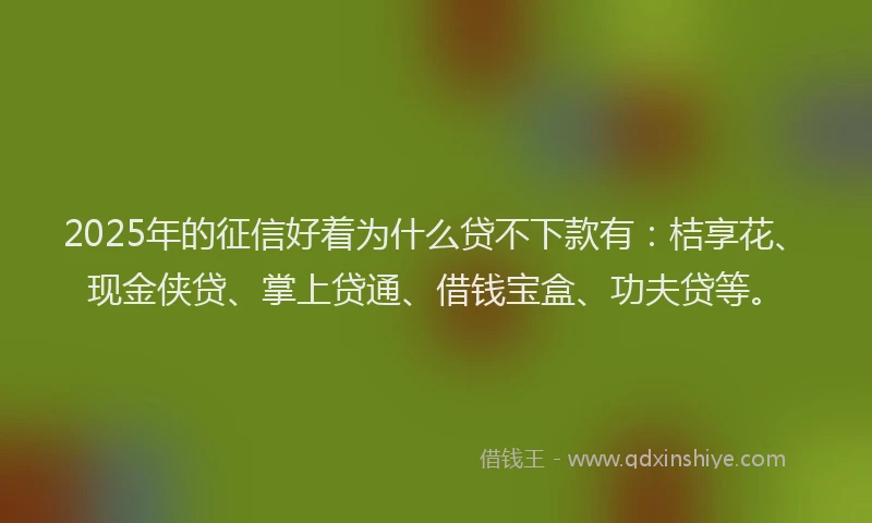 2025年的征信好着为什么贷不下款有：桔享花、现金侠贷、掌上贷通、借钱宝盒、功夫贷等。