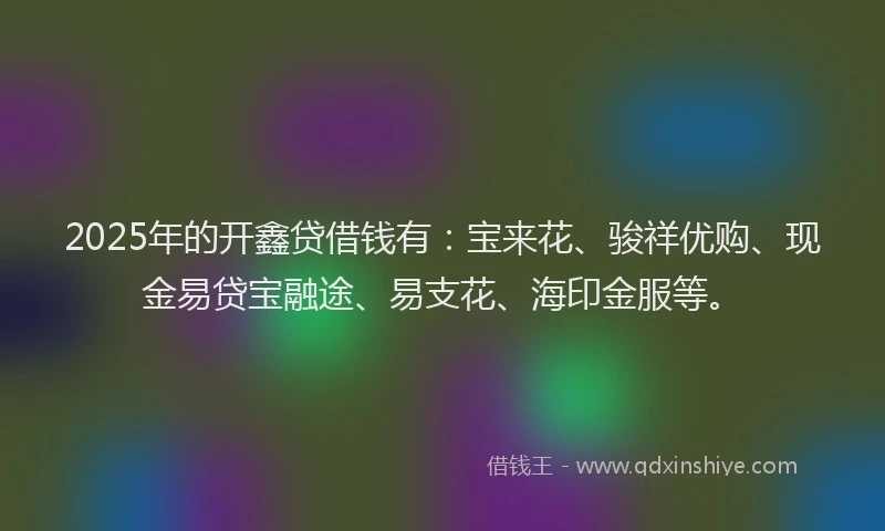 2025年的开鑫贷借钱有：宝来花、骏祥优购、现金易贷宝融途、易支花、海印金服等。