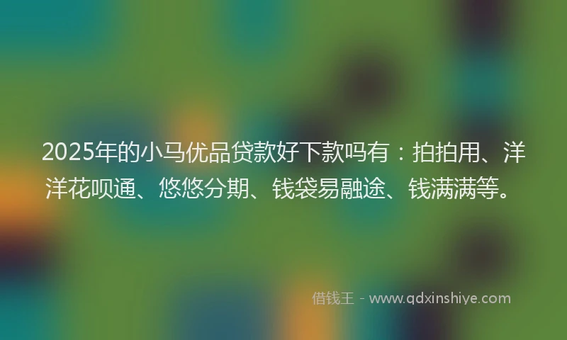 2025年的小马优品贷款好下款吗有：拍拍用、洋洋花呗通、悠悠分期、钱袋易融途、钱满满等。