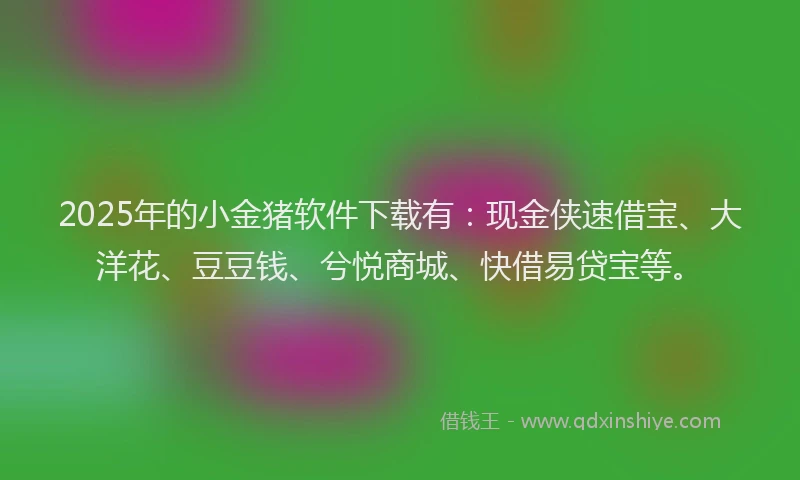 2025年的小金猪软件下载有：现金侠速借宝、大洋花、豆豆钱、兮悦商城、快借易贷宝等。
