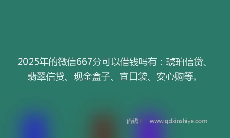 2025年的微信667分可以借钱吗有：琥珀信贷、翡翠信贷、现金盒子、宜口袋、安心购等。