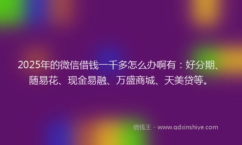 2025年的微信借钱一千多怎么办啊有：好分期、随易花、现金易融、万盛商城、天美贷等。