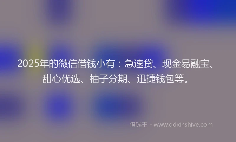 2025年的微信借钱小有：急速贷、现金易融宝、甜心优选、柚子分期、迅捷钱包等。