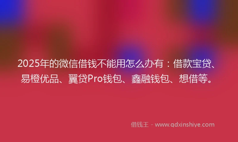 2025年的微信借钱不能用怎么办有：借款宝贷、易橙优品、翼贷Pro钱包、鑫融钱包、想借等。