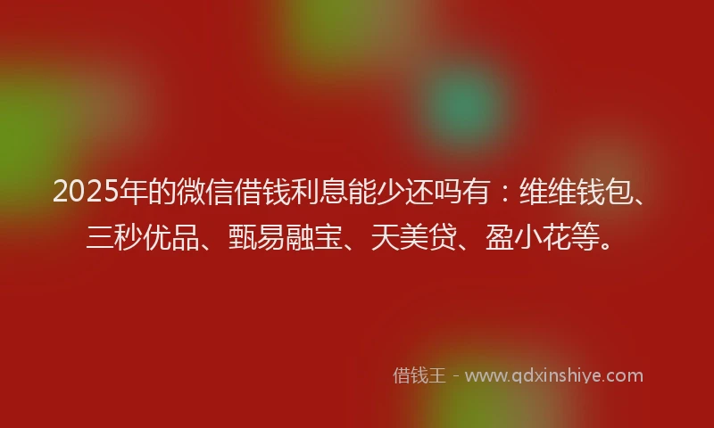 2025年的微信借钱利息能少还吗有：维维钱包、三秒优品、甄易融宝、天美贷、盈小花等。